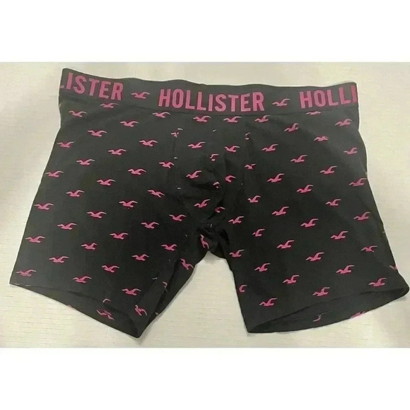 Hollister Men’s Boxer Long Brief Underwear Sz‎ XXL NWOT  Black W/Pink 6” Inseam - Picture 1 of 5